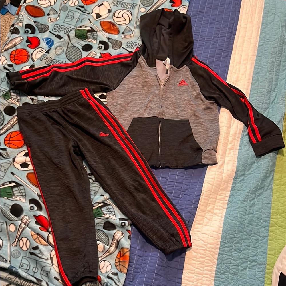Adidas Black and Gray Sweatpants with Elastic Waistband